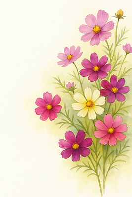 JPG 식물 디자인 꽃 예술 컬러 꽃다발 일러스트 자연 생명 수채화 정원 화관 코스모스 그림 감성 조화 뷰티풀 색채 국내일러스트 AI일러스트 AI콘텐츠 컨셉 생태계 파일형식