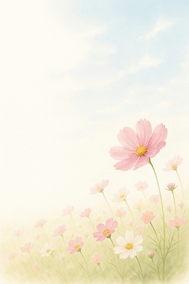 JPG 식물 공원 꽃 여유 분홍색 일러스트 자연 하늘 풍경 잔디 초원 햇빛 고요 봄 신선 분위기 코스모스 화사함 뷰티풀 국내일러스트 AI일러스트 AI콘텐츠 계절 공공시설 감정 컬러 컨셉 태양 생태계 파일형식