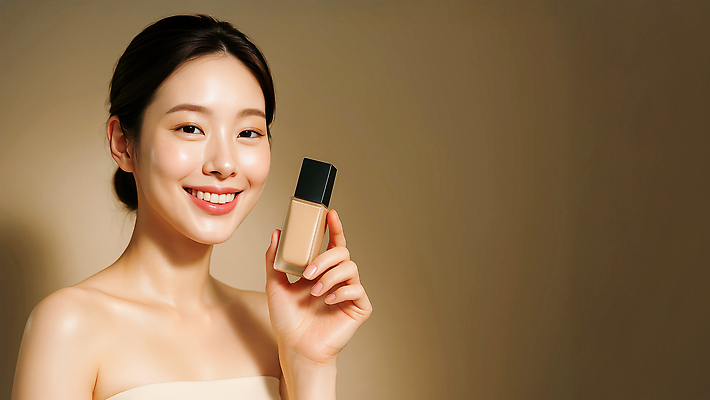 JPG 모델 편집이미지 여자 조명 미소 화장 촬영 화장품 상품 알림 피부 베이지색 뷰티풀 파운데이션 의료성형뷰티 편집실사 AI인물포토 AI콘텐츠 컬러 표정 사람 신체부위 뷰티 CG 파일형식 AI포토