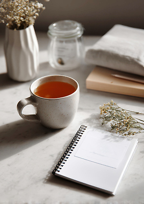 JPG 편집이미지 음료 탁자 휴식 따뜻함 일상 꽃병 공책 공간 차 편안함 담요 오브젝트 오후 스타일 편집실사 AI포토 AI콘텐츠 꽃 가구 컨셉 문구용품 라이프 감각 CG 파일형식