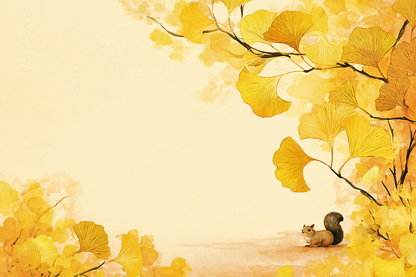 JPG 나무 식물 동물 컬러 잎 일러스트 자연 생명 풍경 햇빛 노란색 귀여움 고요 가을 생태 숲 다람쥐 조용 은행나무 뷰티풀 국내일러스트 AI일러스트 AI콘텐츠 계절 컨셉 태양 설치류 생태계 파일형식