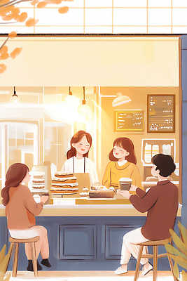 JPG 여자 남자 행복 커피 일러스트 디저트 대화 친구 케이크 카페 만남 즐거움 메뉴 브런치 주문 친목 소셜 오후 국내일러스트 AI일러스트 AI콘텐츠 감정 음료 음식 컨셉 관계 말하기 사람 상점 식사 파일형식