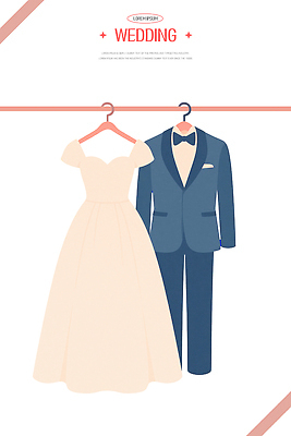 PSD 디자인 드레스 옷 패션 컬러 웨딩드레스 신랑 결혼 일러스트 결혼식 턱시도 전시 매력적 우아함 준비 걸이 순간 스타일 국내일러스트 컨셉 정장 이벤트 파일형식