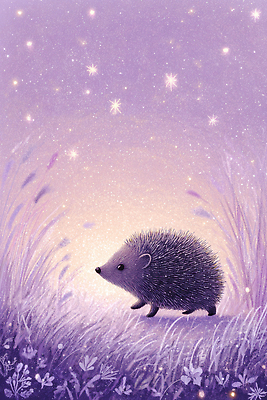 JPG 동물 별 일러스트 자연 밤하늘 풍경 초원 반짝임 평화 걷기 보라색 산책 숲 신비 생태계 부드러움 조용 고슴도치 국내일러스트 AI일러스트 AI콘텐츠 자연요소 컬러 컨셉 포유류 모션 하늘 휴식 감각 야간 파일형식