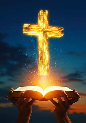 JPG 편집이미지 손 기독교 종교 십자가 하늘 빛 성경 메시지 영혼 저녁 신비 숭배 의료성형뷰티 이미지편집 AI컴퓨터그래픽 AI콘텐츠 컨셉 종교용품 신체부위 야간 파일형식