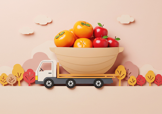 JPG 나무 편집이미지 디자인 컬러 백그라운드 과일 자연 귤 풍경 장식 트럭 사과 배송 과일바구니 이미지편집 AI포토 AI콘텐츠 식물 자동차 바구니 생태계 파일형식