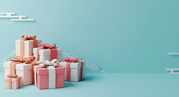 JPG 편집이미지 디자인 리본 분홍색 컬러 백그라운드 선물 장식 파란색 상자 축제 흰색 분위기 크기 배열 조화 이미지편집 AI포토 AI콘텐츠 컨셉 파일형식