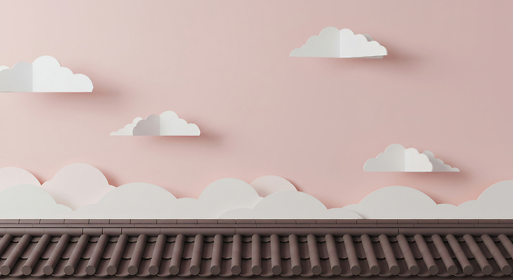 JPG 구름 편집이미지 디자인 종이 예술 분홍색 백그라운드 주택 기와 장식 인테리어 공간 분위기 감성 아기자기 이미지편집 AI포토 AI콘텐츠 자연요소 컬러 컨셉 건물 파일형식