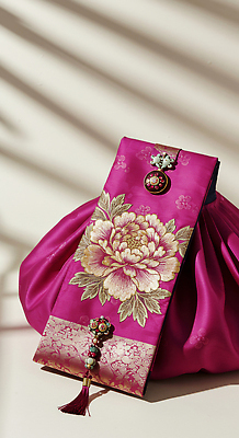 JPG 편집이미지 디자인 옷 패션 문화 분홍색 꽃무늬 한국 장식 추석 축제 전통의상 한복 뷰티풀 장인정신 편집실사 AI포토 AI콘텐츠 한국전통 전통 명절 꽃 아시아 컬러 무늬 CG 장인 파일형식