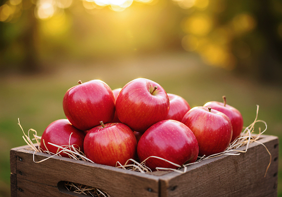 JPG 편집이미지 농업 과일 자연 빨간색 햇빛 농장 일몰 수확 가을 신선 사과 나무상자 유기농 과일바구니 편집실사 AI포토 AI콘텐츠 웰빙 계절 산업 컬러 상자 태양 바구니 노을 CG 생태계 파일형식