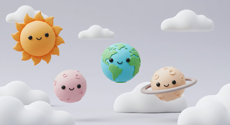 JPG 구름 편집이미지 캐릭터 디자인 지구 장식 태양 우주 귀여움 달 장면 토성 상상력 색감 아기자기 편집3D AI컴퓨터그래픽 AI콘텐츠 자연요소 컨셉 3D 행성 파일형식