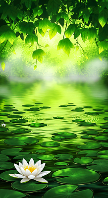 JPG 편집이미지 잎 자연 초록색 물 평화 연못 수면 수중식물 생태 연습 조용 파동 뷰티풀 경관 이미지편집 AI컴퓨터그래픽 AI콘텐츠 자연요소 식물 컬러 컨셉 순간포착 풍경 생태계 파일형식