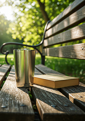 JPG 주간 나무 편집이미지 공원 벤치 자연 아침 휴식 선물 책 독서 햇빛 즐거움 보물 텀블러 편집실사 AI포토 AI콘텐츠 자연요소 식물 공공시설 감정 컨셉 의자 컵 태양 CG 생태계 파일형식