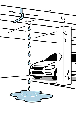 일러스트 자동차 관리 내부 물 비 구조물 균열 수리 지방 천장 시설 예방 파이프 웅덩이 문제 점검 누수 차고 국내일러스트 AI파일 자연요소 건축 육상교통 모션 날씨 기름_음식 파일형식 벡터