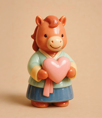 JPG 편집이미지 캐릭터 전통 디자인 인형 컬러 사랑 장식 하트 도자기 한복 오브젝트 기념품 조화 아기자기 편집3D 병오년 붉은말 AI컴퓨터그래픽 AI콘텐츠 모양 한국전통 감정 컨셉 3D 말_동물 전통의상 파일형식 2026년