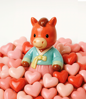 JPG 편집이미지 컬러 백그라운드 사랑 장식 인테리어 귀여움 하트 도자기 한복 오브젝트 화사함 젤리 동물인형 말인형 아기자기 편집3D 병오년 붉은말 AI컴퓨터그래픽 AI콘텐츠 모양 한국전통 디자인 감정 인형 컨셉 디저트 3D 말_동물 전통의상 파일형식 2026년