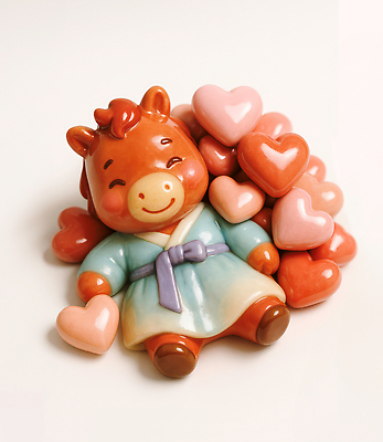 JPG 편집이미지 인형 사랑 장식 인테리어 컬러풀 귀여움 하트 말_게임 도자기 한복 그림 기념품 색감 편집3D 병오년 붉은말 AI컴퓨터그래픽 AI콘텐츠 모양 한국전통 디자인 감정 컬러 컨셉 3D 말_동물 전통의상 오브젝트 파일형식 2026년