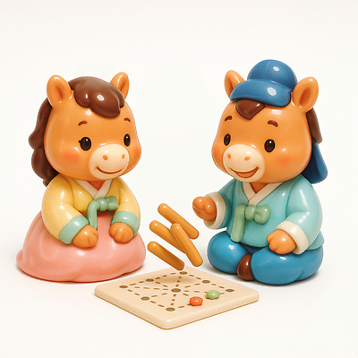 JPG 편집이미지 전통 옷 행복 문화 인형 놀이 한국 장난감 게임 말_게임 도자기 한복 즐거움 색감 상호작용 편집3D 병오년 붉은말 AI컴퓨터그래픽 AI콘텐츠 한국전통 감정 아시아 3D 말_동물 전통의상 파일형식 2026년