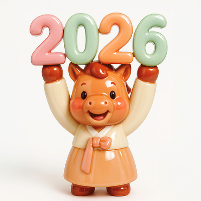 JPG 동물 편집이미지 캐릭터 전통 행복 문화 새해 기념 한국 장식 숫자 귀여움 축하 도자기 한복 색감 2026년 편집3D 병오년 붉은말 AI컴퓨터그래픽 AI콘텐츠 문자 한국전통 감정 아시아 컨셉 3D 말_동물 전통의상 연도 파일형식