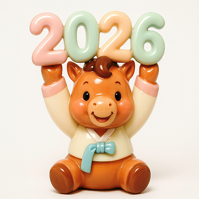 JPG 편집이미지 캐릭터 디자인 컬러 기념 미소 장식 조형물 숫자 귀여움 축하 말_게임 도자기 전통의상 한복 2026년 편집3D 병오년 붉은말 AI컴퓨터그래픽 AI콘텐츠 문자 한국전통 전통 컨셉 표정 미술 3D 말_동물 연도 파일형식