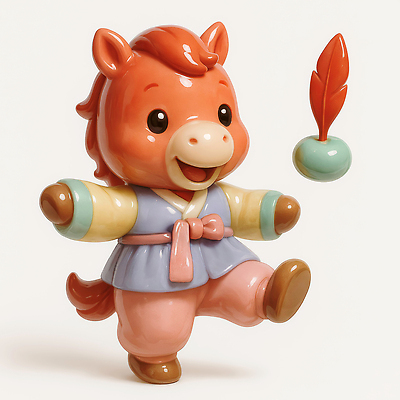 JPG 편집이미지 캐릭터 전통 문화 놀이 조형물 귀여움 축제 말_게임 도자기 킥 한복 즐거움 그림 공놀이 색감 편집3D 병오년 붉은말 AI컴퓨터그래픽 AI콘텐츠 한국전통 감정 컨셉 공 모션 미술 3D 말_동물 전통의상 파일형식 2026년