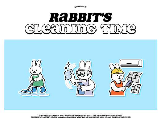 캐릭터 일러스트 가정 가족 모션 집안 일상 생활 귀여움 깨끗함 도구 토끼 시간 작업 청소 즐거움 그림 정리 청소기 국내일러스트 AI파일 감정 컨셉 포유류 관계 실내 라이프 전자제품 반려동물 청소도구 파일형식 벡터