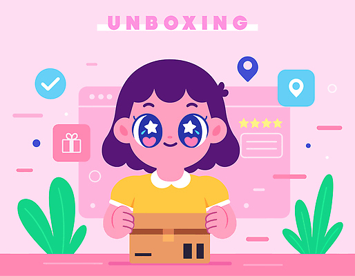 캐릭터 디자인 행복 어린이 분홍색 일러스트 선물 웃음 소녀 상자 탐험 표현 즐거움 오브젝트 상상력 흥미 언박싱 국내일러스트 AI파일 여자 감정 컬러 컨셉 표정 사람 파일형식 벡터