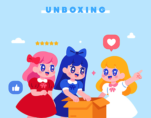 드레스 행복 어린이 일러스트 모션 놀이 표정 선물 친구 상자 희망 기쁨 즐거움 소통 언박싱 상호작용 국내일러스트 AI파일 옷 감정 컨셉 관계 사람 파일형식 벡터