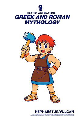 예술 컬러 백그라운드 일러스트 망치 전통의상 묘사 복고 신화 그리스로마신화 로마신화 헤파이스토스 스타일 일러캐릭터 AI파일 캐릭터 전통 공구 신_종교 파일형식 벡터