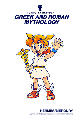 캐릭터 옷 문화 예술 상징 날개 일러스트 지팡이 고대문명 그리스로마신화 상징물 로마신화 밝은색 헤르메스 일러캐릭터 AI파일 신_종교 신화 파일형식 벡터