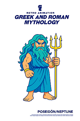 전통 문화 일러스트 물 파란색 힘 신성 공상 삼지창 그리스로마신화 로마신화 포세이돈 일러캐릭터 AI파일 자연요소 캐릭터 창 컬러 신_종교 신화 파일형식 벡터