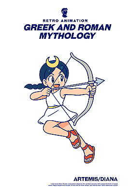 캐릭터 전통 디자인 드레스 상징 일러스트 고대문명 이야기 활 그림 전쟁 전사 그리스로마신화 아르테미스 로마신화 세미나 일러캐릭터 AI파일 옷 신_종교 신화 파일형식 벡터