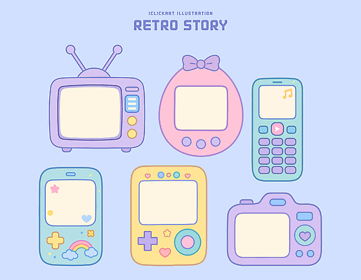 디자인 문화 컬러 백그라운드 일러스트 핸드폰 카메라 디지털 텔레비전 기계 장비 그림 복고 감성 소프트웨어 국내일러스트 AI파일 컨셉 전자제품 파일형식 벡터