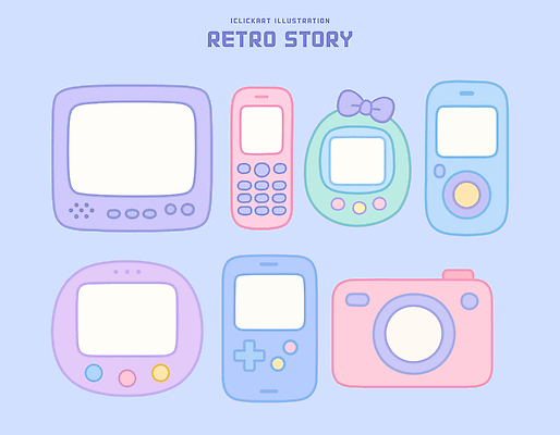 디자인 예술 컬러 일러스트 전자제품 핸드폰 카메라 디지털 흐름 빈티지 추억 상품 복고 과거 감성 아이템 대중문화 창의성 국내일러스트 AI파일 문화 컨셉 파일형식 벡터