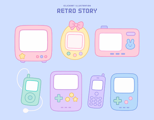 캐릭터 디자인 컬러 일러스트 아이디어 그래픽 전자제품 컬러풀 장난감 귀여움 빈티지 그리기 게임기 만화 복고 스타일 국내일러스트 AI파일 컨셉 모션 파일형식 벡터
