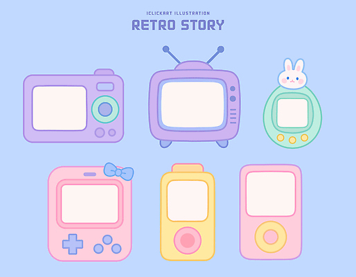 모양 캐릭터 디자인 컬러 패턴 일러스트 전자제품 컬러풀 장난감 귀여움 텔레비전 게임기 그림 복고 아날로그 감성 기하학 국내일러스트 AI파일 컨셉 무늬 파일형식 벡터