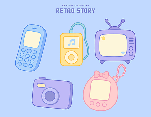 디자인 문화 예술 패턴 일러스트 그래픽 장식 전자제품 핸드폰 카메라 텔레비전 과학기술 빈티지 추억 복고 옛날 파스텔톤 국내일러스트 AI파일 컬러 컨셉 무늬 기술 파일형식 벡터