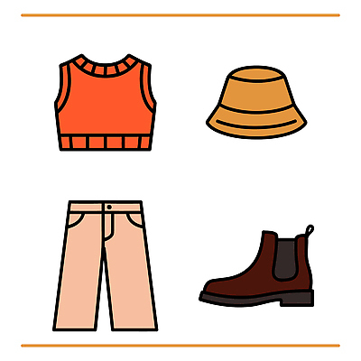 옷 패션 일러스트 바지 부츠 일상 캐주얼 주황색 조끼 휴일 니트 아이템 멋 조합 스타일 국내일러스트 AI파일 컬러 신발 상의 하의 라이프 외투 파일형식 벡터