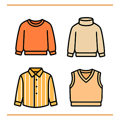 모양 디자인 옷 패션 일러스트 주황색 줄무늬 조끼 선택 편안함 남성복 스웨터 니트 스타일 국내일러스트 AI파일 컬러 컨셉 상의 무늬 외투 감각 파일형식 벡터