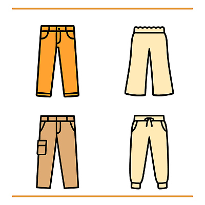 디자인 옷 패션 컬러 일러스트 바지 캐주얼 주황색 편안함 여성복 남성복 소재 착용 스타일 국내일러스트 AI파일 하의 감각 파일형식 벡터