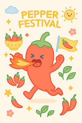 식물 캐릭터 디자인 농업 일러스트 고추 놀이 불 이벤트 컬러풀 축제 신선 즐거움 열정 고추밭 행사장 국내일러스트 AI파일 자연요소 감정 산업 컬러 밭 채소 공간 파일형식 벡터