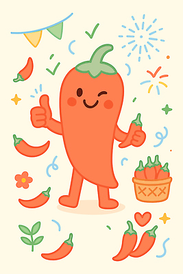 식물 캐릭터 꽃 감정 컬러 백그라운드 일러스트 고추 표정 웃음 장식 농작물 귀여움 축제 엄지손가락 표현 유머 크기 국내일러스트 AI파일 컨셉 농업 채소 손가락 파일형식 벡터