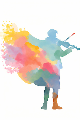 JPG 감정 실루엣 예술 음악 컬러 백그라운드 연주 일러스트 공연 감상 무대 표현 찡그림 묘기 바이올린 감동 조화 순간 아티스트 창의성 창작 국내일러스트 AI일러스트 AI콘텐츠 직업 현악기 문화예술 촬영기법 표정 이벤트 파일형식