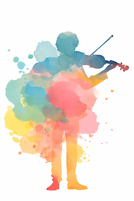 JPG 디자인 실루엣 문화 예술 음악 백그라운드 연주 일러스트 사람 희망 무대 표현 바이올린 그림 감동 감성 조화 뷰티풀 색채 창의성 국내일러스트 AI일러스트 AI콘텐츠 감정 컨셉 현악기 문화예술 촬영기법 파일형식