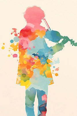 JPG 남자 감정 실루엣 문화 예술 음악 컬러 연주 일러스트 물감 음악가 표현 바이올린 그림 작품 감성 색채 조형예술 창의성 국내일러스트 AI일러스트 AI콘텐츠 직업 컨셉 현악기 문화예술 촬영기법 미술 사람 미술도구 파일형식