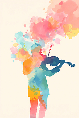 JPG 감정 실루엣 문화 예술 음악 백그라운드 일러스트 현악기 그래픽 소리 물감 공연 연주자 표현 분위기 우아함 감성 조화 색채 창의성 창작 국내일러스트 AI일러스트 AI콘텐츠 악기 컨셉 문화예술 촬영기법 이벤트 미술도구 음악가 파일형식