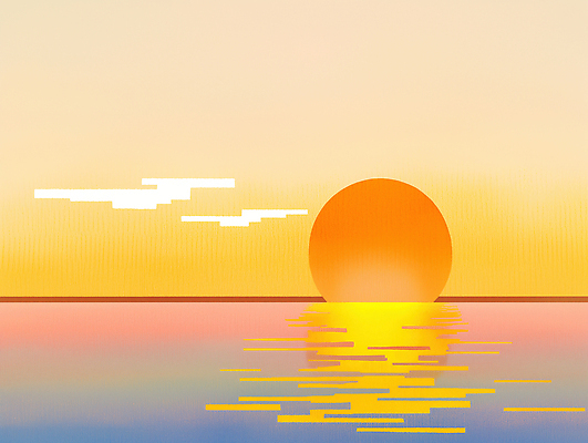 JPG 여유 물결 바다 컬러 일러스트 자연 하늘 조명 풍경 여름 태양 반사 일출 노을 고요 일몰 저녁 뷰티풀 색채 수평선 국내일러스트 AI일러스트 AI콘텐츠 자연요소 계절 감정 야간 생태계 파일형식