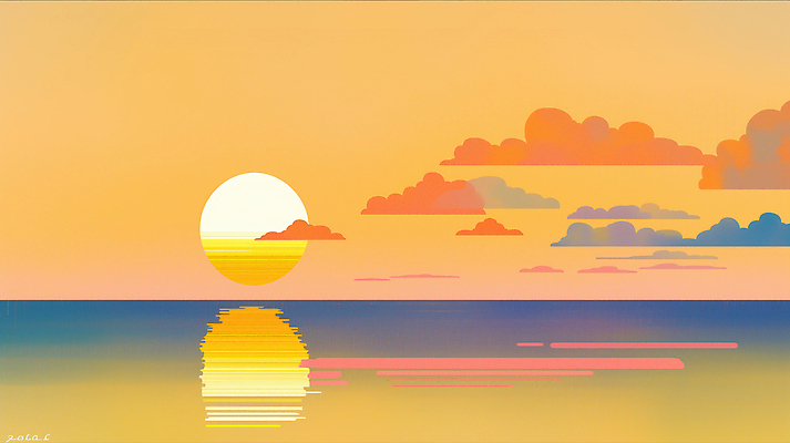 JPG 구름 바다 컬러 일러스트 자연 하늘 미소 풍경 태양 반사 평화 노을 일몰 수면 저녁 조화 뷰티풀 수평선 국내일러스트 AI일러스트 AI콘텐츠 자연요소 컨셉 표정 물 야간 생태계 파일형식