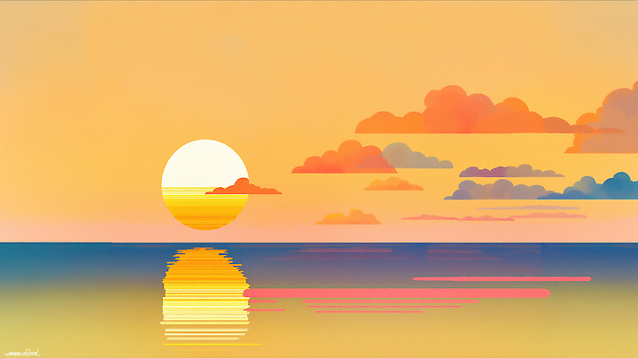 JPG 구름 물결 바다 컬러 일러스트 자연 하늘 풍경 태양 반사 평화 노을 일몰 저녁 조화 뷰티풀 수평선 국내일러스트 AI일러스트 AI콘텐츠 자연요소 컨셉 야간 생태계 파일형식