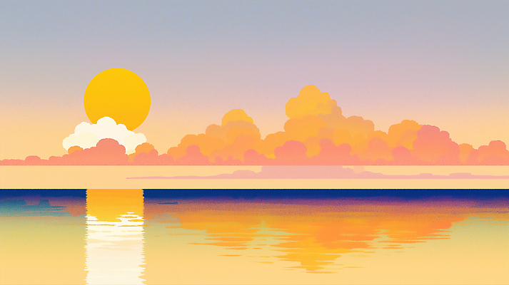 JPG 구름 여유 물결 바다 컬러 일러스트 자연 하늘 미소 풍경 태양 반사 평화 일몰 공간 저녁 뷰티풀 색감 수평선 차분 국내일러스트 AI일러스트 AI콘텐츠 자연요소 감정 컨셉 표정 노을 야간 생태계 파일형식